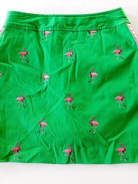 Lilly Pulitzer Womens Skort Green Golf Flamingo Skirt Built In Shorts Size 2